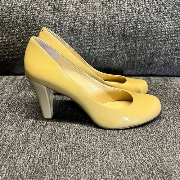 Gianni Bini Patent Leather Pumps 10M Classic Tan Heel Business Shoes Round Toe - Picture 3 of 11